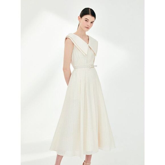 NEW BAU Bride And You ASHLEY Wide collar flared dress size 2 Cream No belt - Picture 1 of 15